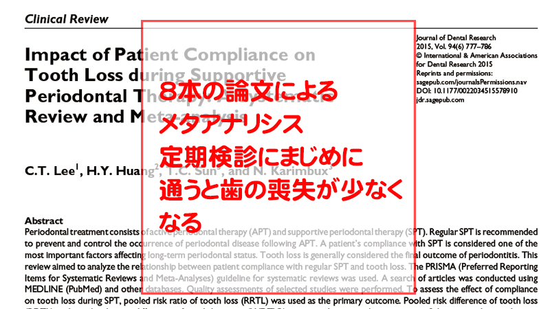 定期検診にちゃんと来る事が大事なのはメタアナリシスでも結果が出ている 5代目歯科医師の日常